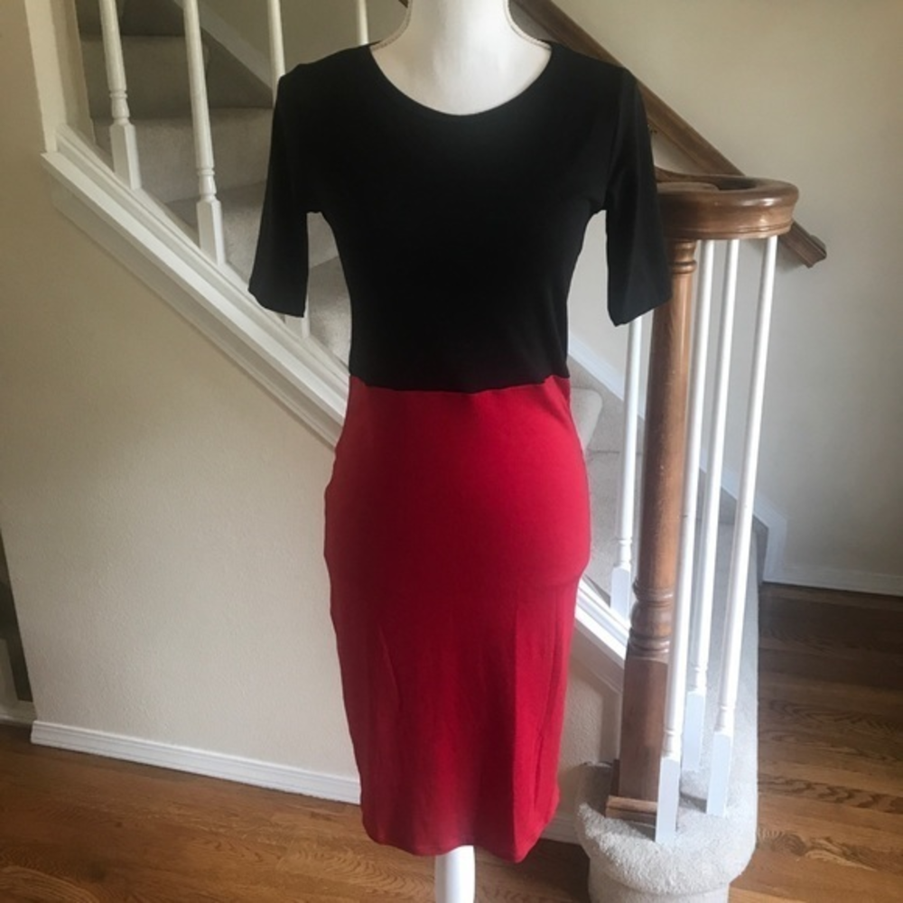 Lularoe Julia dress color block black red size XS